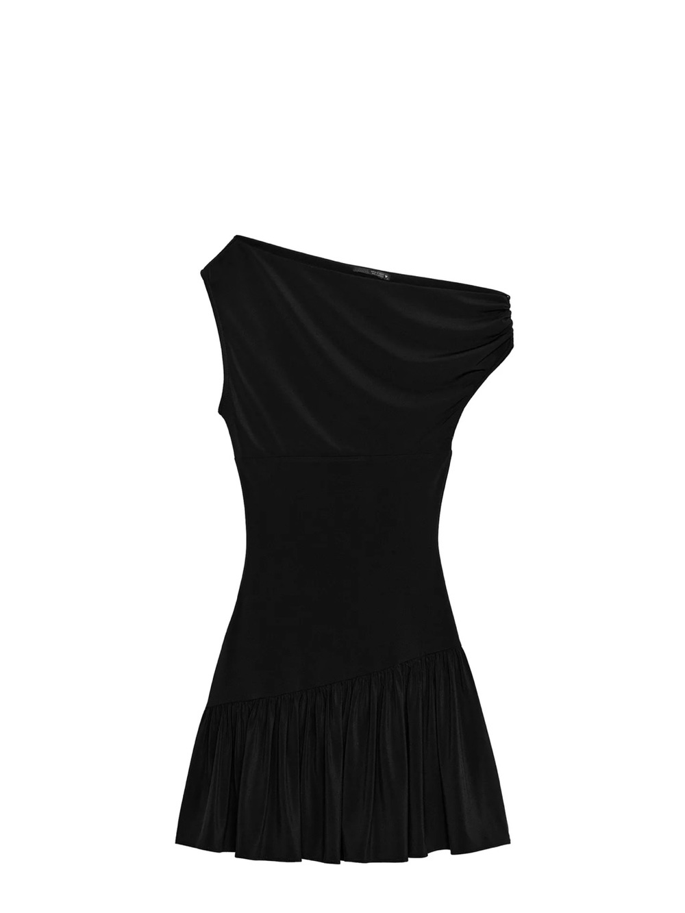 Zara Black One-Shoulder Ruffle Hem Dress